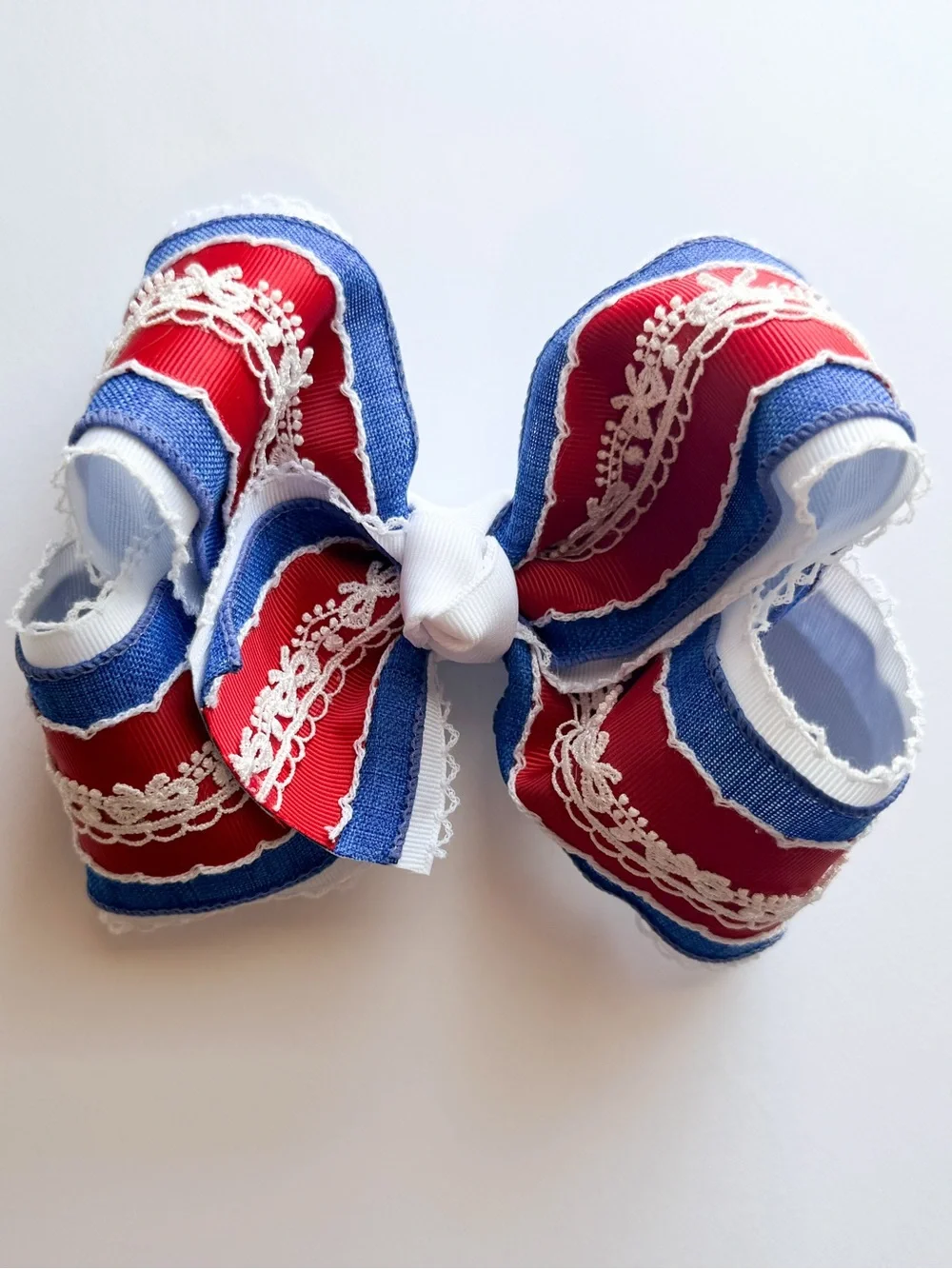 4 Layer Red, White, & Blue Ribbon Bow
